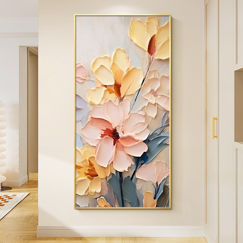 奶油风牡丹花卉入户玄关装饰画客厅挂画花开富贵走廊过道现代简约图片