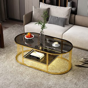 客厅现代家用小户型钢化玻璃轻奢圆形茶几现代简约沙发边几桌双层