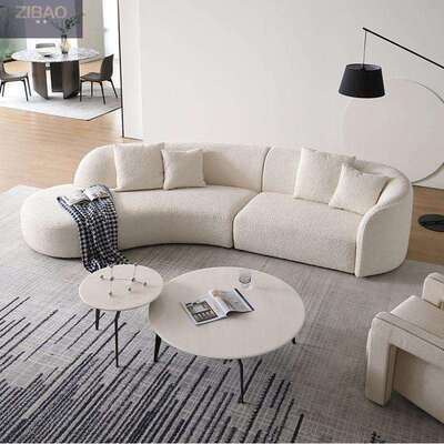 梓宝意式轻奢弧形沙发北欧简约风格科技布设计师网红客厅沙发组合