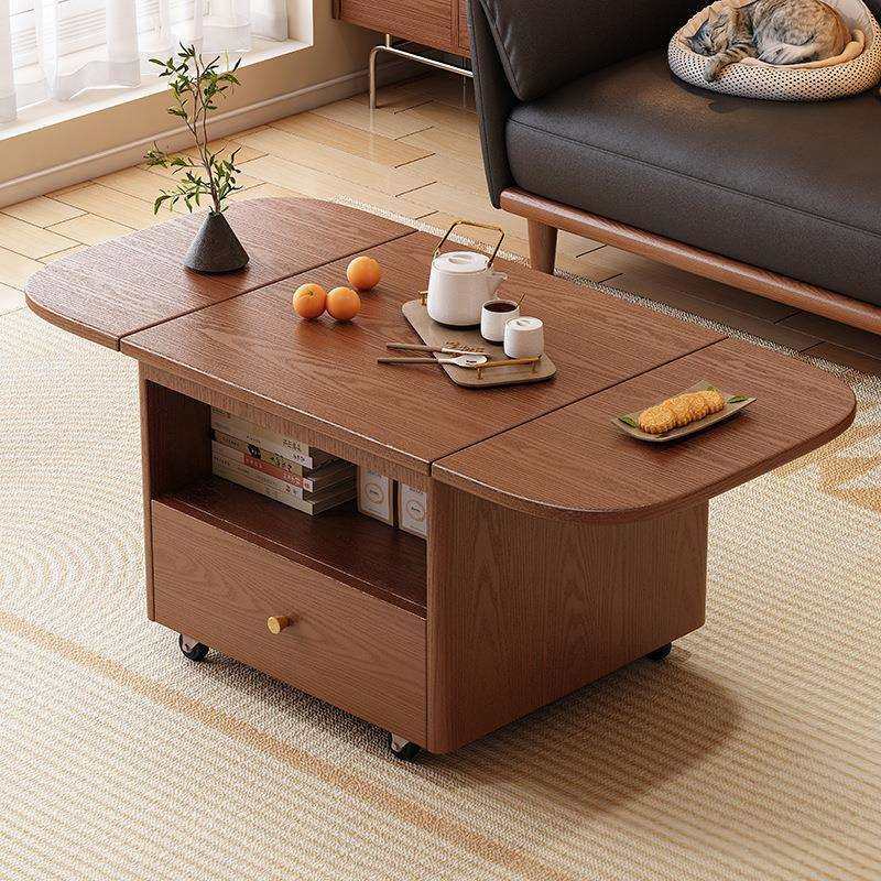 实木可移动茶几小桌子小户型可折叠沙发边几家用多功能茶桌小推车