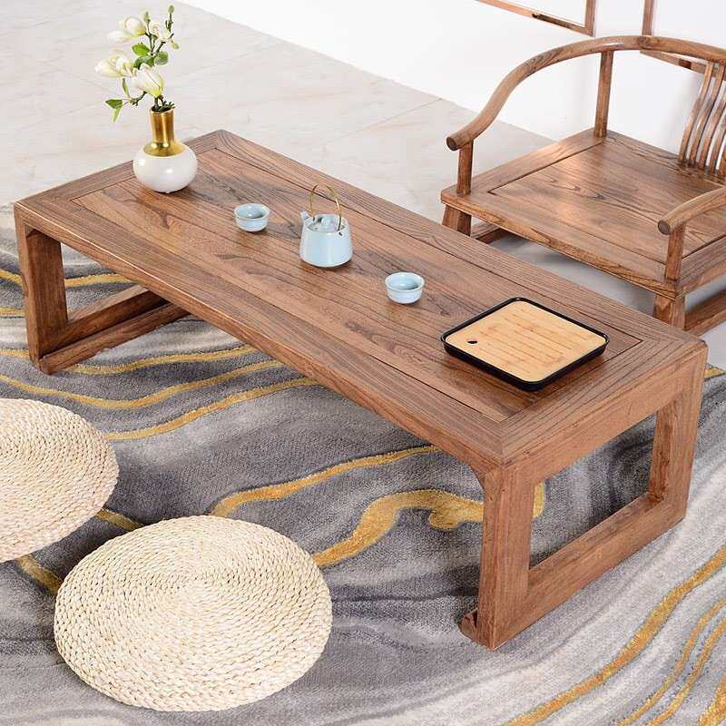 老榆木阳台茶桌家用榻榻米桌子禅意矮桌茶几飘窗桌办公室泡茶台