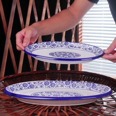 陶瓷餐具厚边鱼盘青花瓷盘子鱼盘蒸鱼盘釉下彩青花瓷椭圆鱼盘汤盘