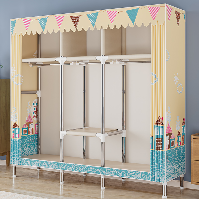 简易衣柜家用卧室布艺组装布衣柜出租房结实耐用钢管加粗加固加厚