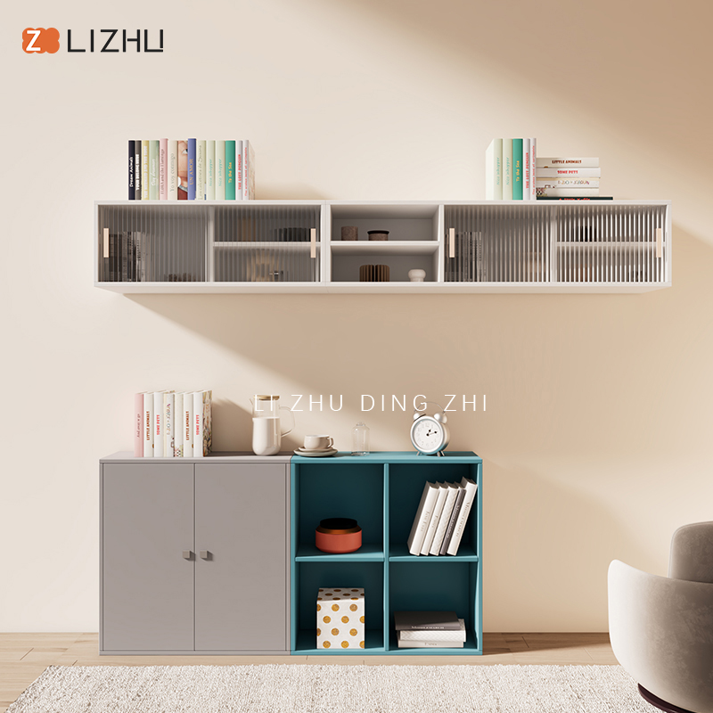 简约现代储物柜家用收纳柜客厅靠墙落地置物柜双开门组合书柜定制