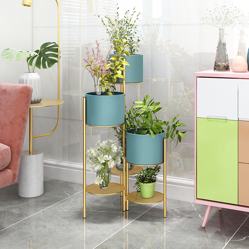 北欧多层绿萝花架室内客厅多肉绿植架子铁艺轻奢花盆置物架折叠式