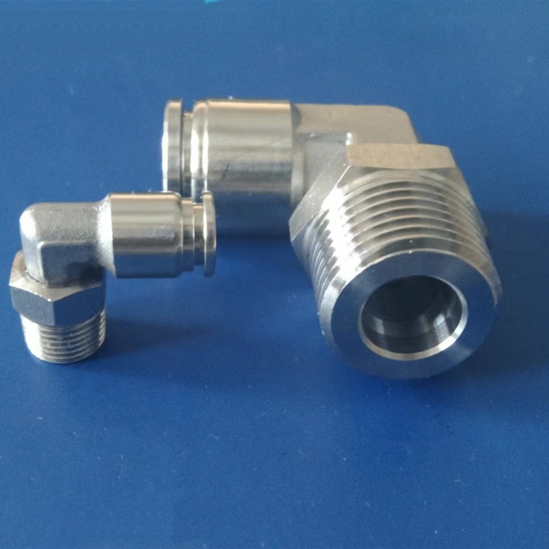 304不锈钢气动英制管3/8美制NPT螺纹弯头快速快接气管快插接头PL