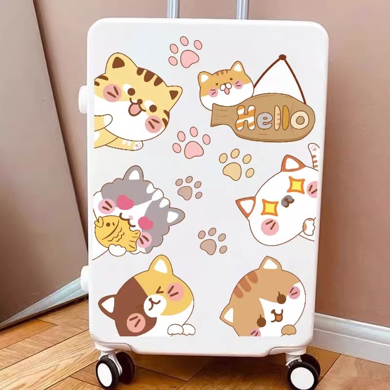 卡通可爱动物猫咪贴画行李箱旅行箱拉杆箱装饰贴纸大号防水不留胶