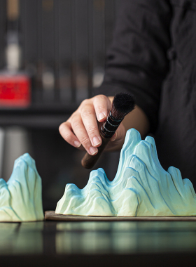 蓝色白瓷假山小摆件创意微景观造景陶瓷玄关新中式装饰品软装摆设