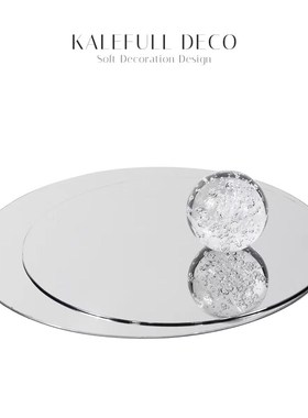 克莱因蓝高级镜面托盘水晶球摆件陈列展示样板间软装饰拍照道具