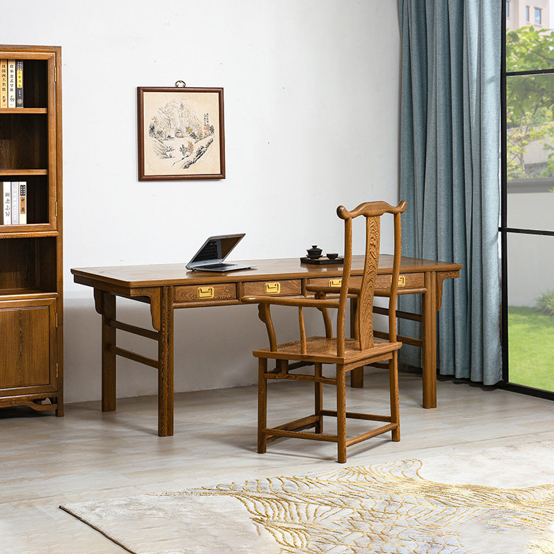 鸡翅木书桌书法桌全实木新中式书画案简约电脑桌书房办公桌写字台