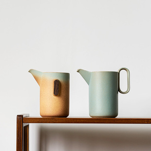 雅致陶器公道杯复古鹰嘴双耳茶海窑变粗陶日式家用陶瓷功夫茶具