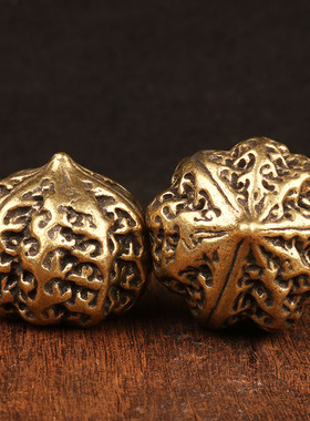 黄铜手工实心核桃钟馗手把玩件纯铜老文玩茶宠桌面摆件老年健身球