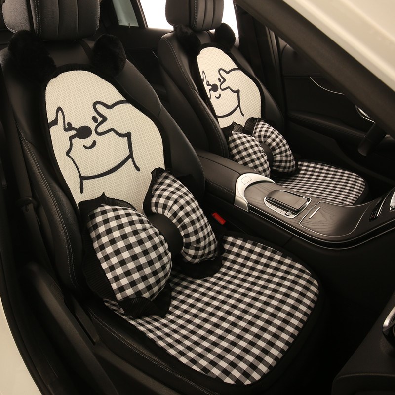 格子比耶狗女士高级感卡通可爱座椅座套四季通用透气汽车坐垫单片