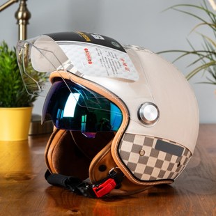 大头围3C认证双镜片新国标皮面电动摩托车男女通用复古秋冬季头盔