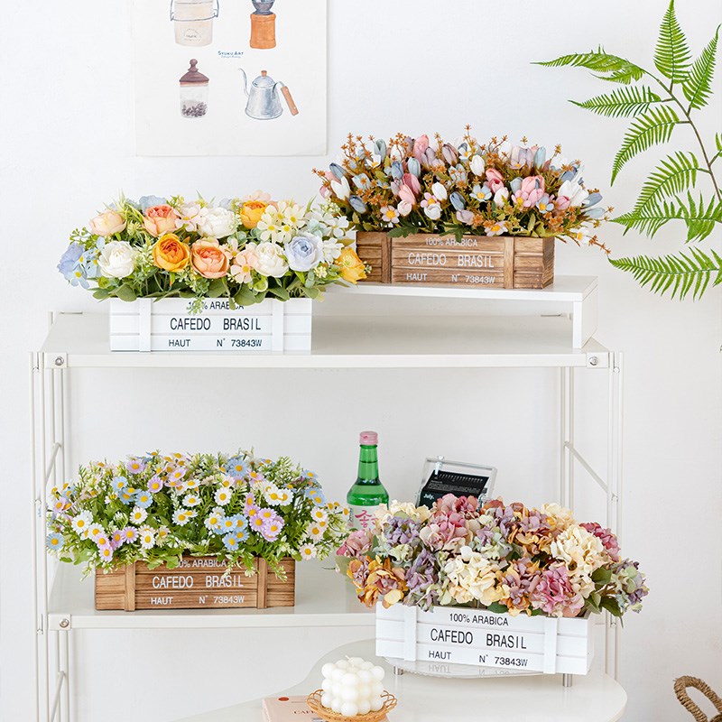 实木栅栏高级感摆件花装饰花卉仿真花高档餐桌插花装饰品假花摆设