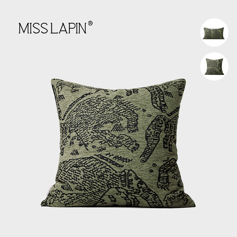澜品法式中古绿色老虎图纹抱枕高端客厅沙发样板间卧室靠枕靠垫套