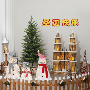 耶诞节装饰套装发光木屋麋鹿酒店耶诞树麋鹿橱窗场景布置雪人摆件