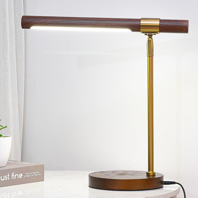 中古风台灯书桌卧室新中式禅意木纹高级感复古酒店书房无线充电