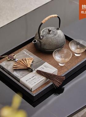 新中式美学古典工艺品托盘茶具纸巾盒组合休闲区布置茶几装饰摆件