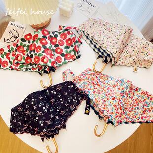 日系覆古玫瑰花朵黑胶超轻抗UV三折叠伞遮阳两用晴雨遮阳伞女