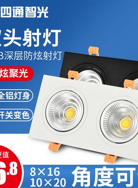 双头射灯led嵌入式店铺商用天花板灯玄关过道斗胆灯背景墙cob格栅