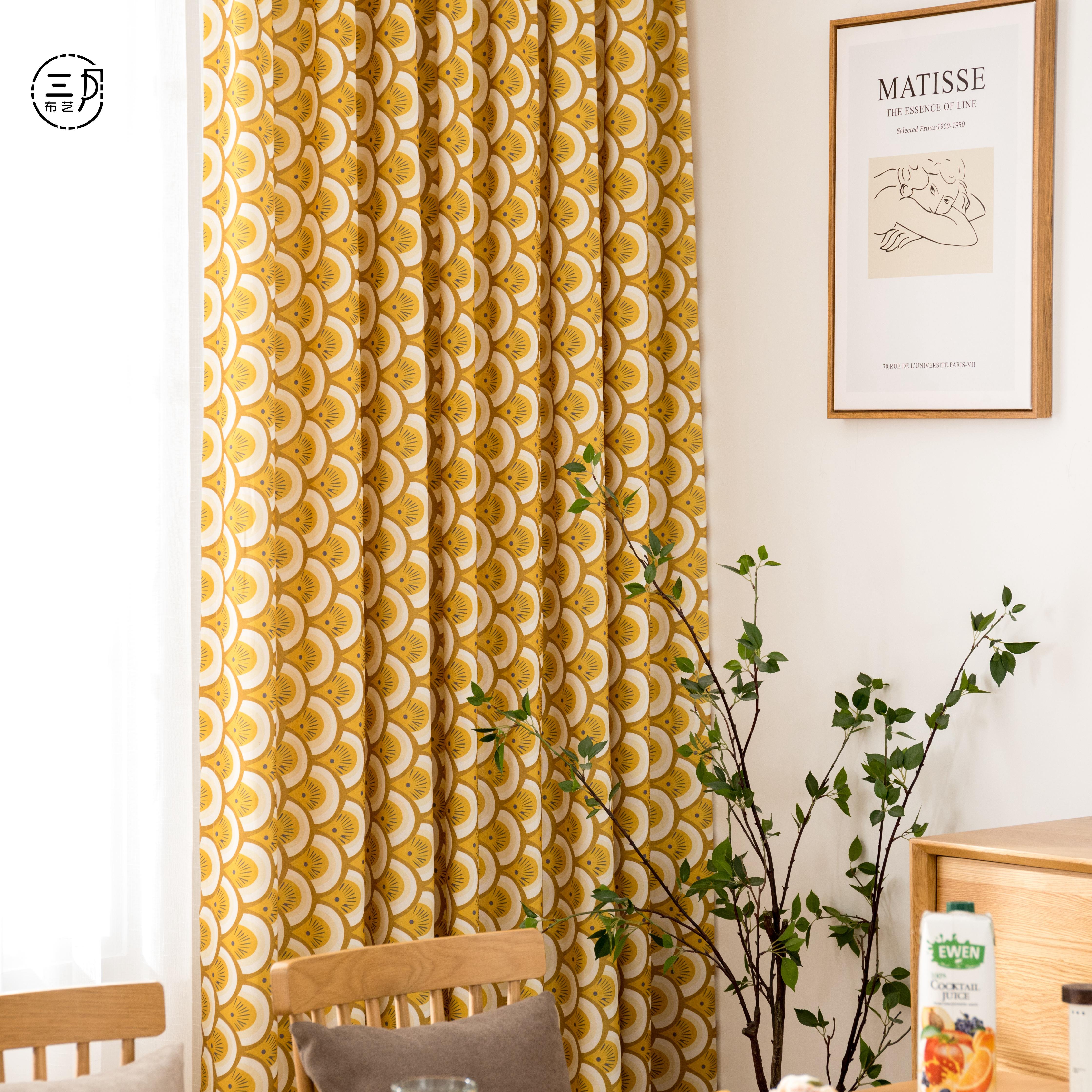日式小清新棉麻窗帘朴素浮世绘遮光客厅卧室飘窗成品定制【秋实】
