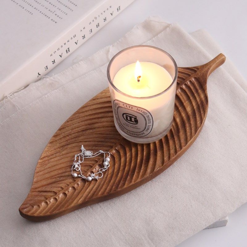 创意树叶形实木托盘胡桃木点心盘桌面摆件钥匙香薰收纳盘拍摄道具