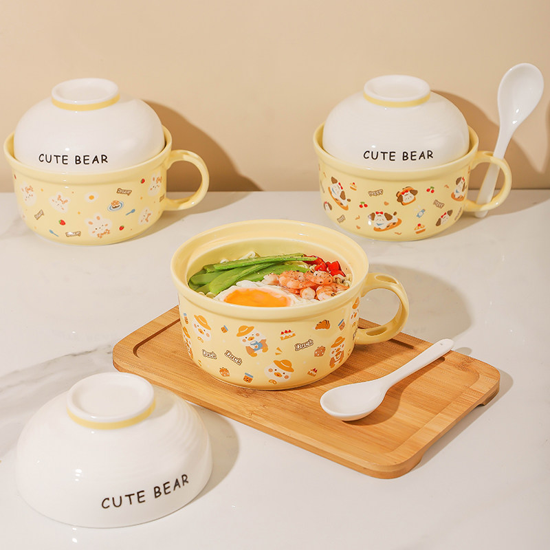 泡面碗带盖家用2024新款陶瓷方便面碗宿舍用学生泡面杯食堂打饭碗