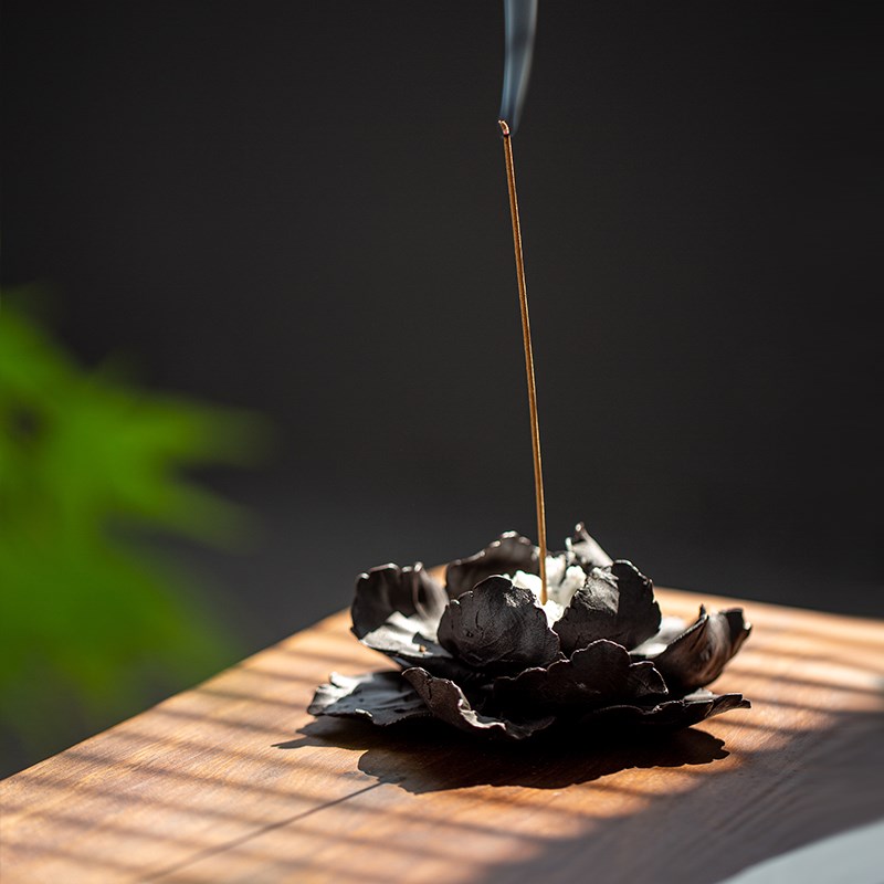 梵土陶瓷 红白花蕊牡丹花陶瓷香插 线香居室佛堂镇纸香薰炉手工制
