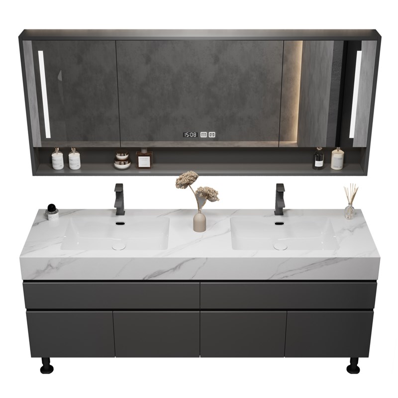 浴室柜双盆组合洗手台一体台盆落地式洗脸盆双槽洗漱台卫浴柜定制