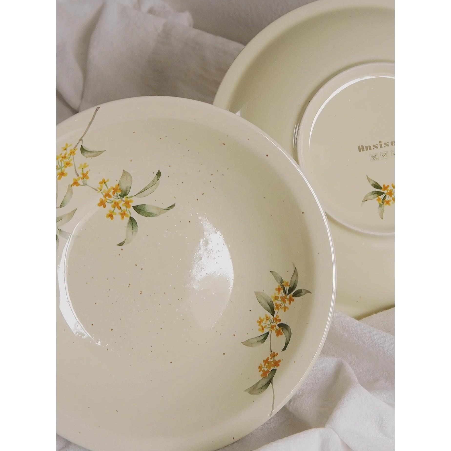 山水间茶花桂花釉下彩手绘餐具套装景德镇陶瓷碗圆盘子家用中式碗