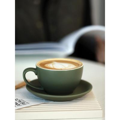 复古陶瓷杯墨绿色咖啡杯 下午茶拿铁杯磨砂拉花杯轻奢马克杯300ml