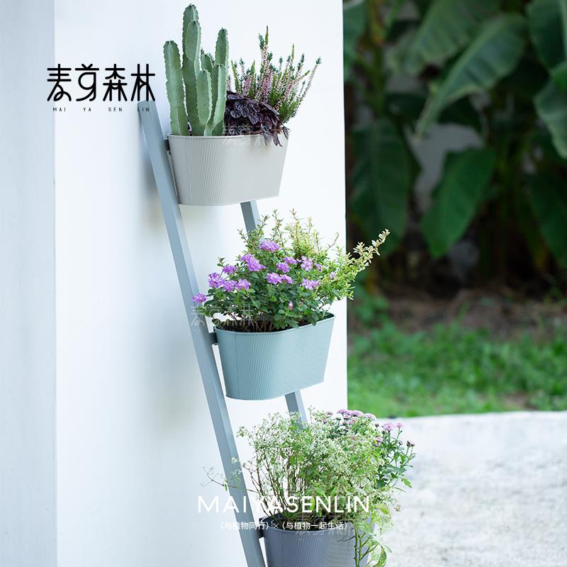 行走的花架园艺铁艺盆实木梯子稳固轻便可移动阳台户外客厅落地式