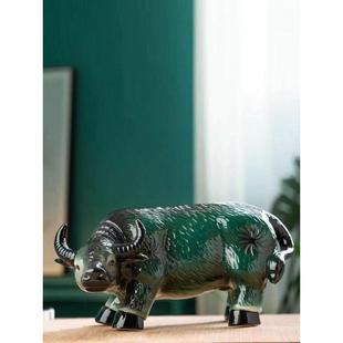 景德镇陶瓷风水清牛镇屋招财进宝大绿水牛装 饰华尔街牛入口牛年生