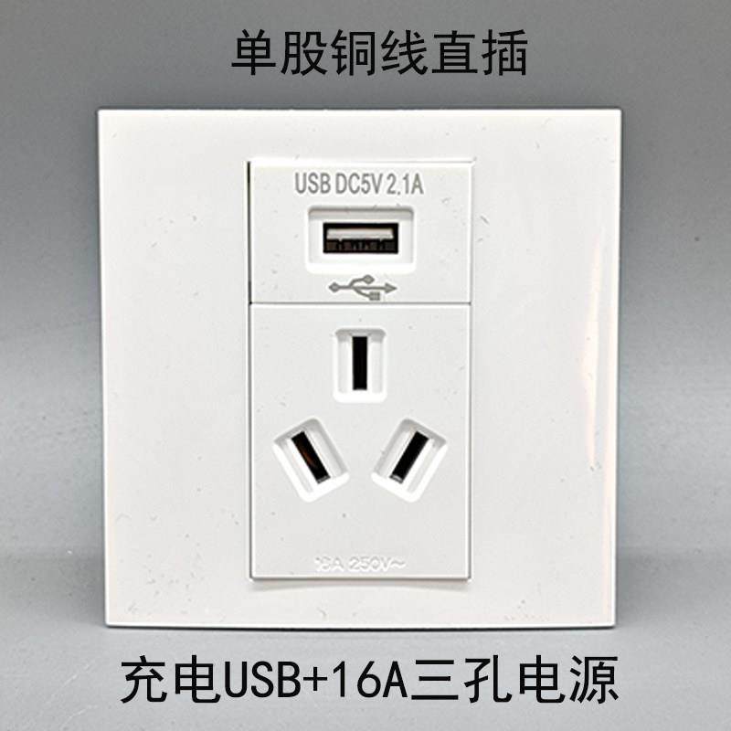 86型16A三孔电源+10A充电USB插座 充电功能件手机220V5V2.1A面板,电子/电工,开关插座套装,淘宝优惠券,粉丝福利购,淘宝优惠卷