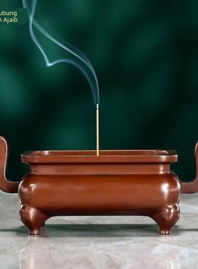 德祥缘紫铜朝冠耳马槽炉四方炉家用室内熏香炉线香炉宣德炉