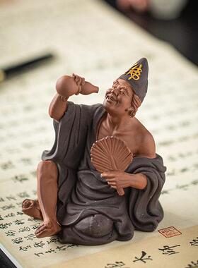 醉酒济公佛像摆件陶瓷人物雕像降龙罗汉禅意家居博古架桌面装饰品