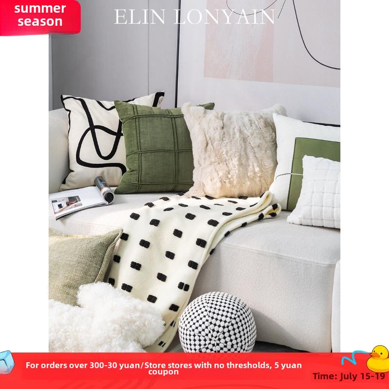 Elin Lonyain Monet花园白色沙发绿色组合靠垫枕头样板间方腰枕头