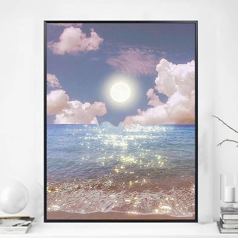 钻石画2024新款北欧海边风景手工贴钻十字绣唯美星光客厅卧室满钻