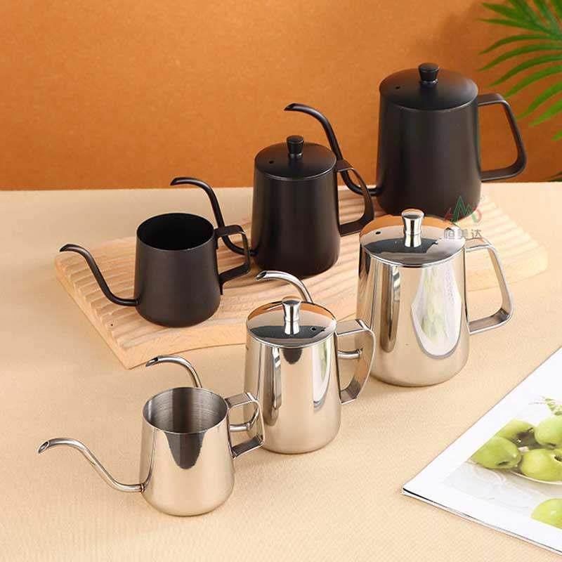 不锈钢手冲咖啡壶黑色手冲壶家用带手柄细口壶滴漏挂耳尖嘴鹅颈壶