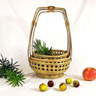 宝篮草莓篮菜篮子摆件工艺品 竹编篮子手提采摘篮竹制品家用手工元