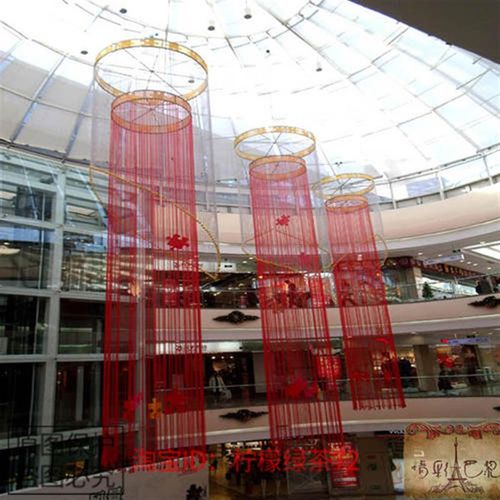 加高线帘加长酒店大卖场商场中庭中厅帘子流苏装饰造型美陈4米6米