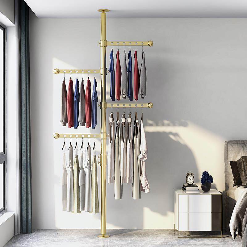 加厚顶天立地晾衣架落地卧室内窗户阳台伸缩折叠置衣杆凉晒衣帽架