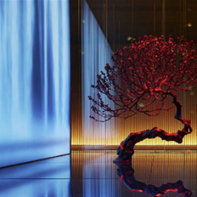 仿真红色造型树梅花树装饰景观树室内绿植造景假树盆景落地摆件