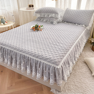 纯色A类夹棉床裙单件短边高级感花边1.2床罩1.5m1.8x2.0米2.2床套