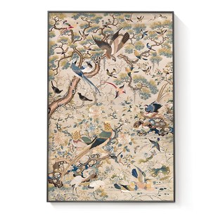 2024新款 饰画正对门中古风花鸟图走廊过道挂画 法式 复古入户玄关装