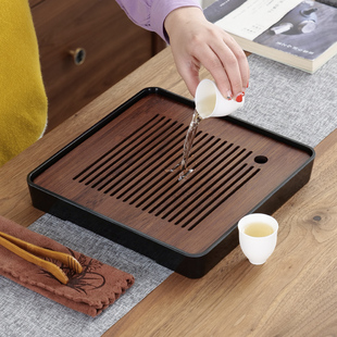 功夫竹茶台茶托简约套装 茶盘家用轻奢现代小型钢底沥储水式 干泡盘