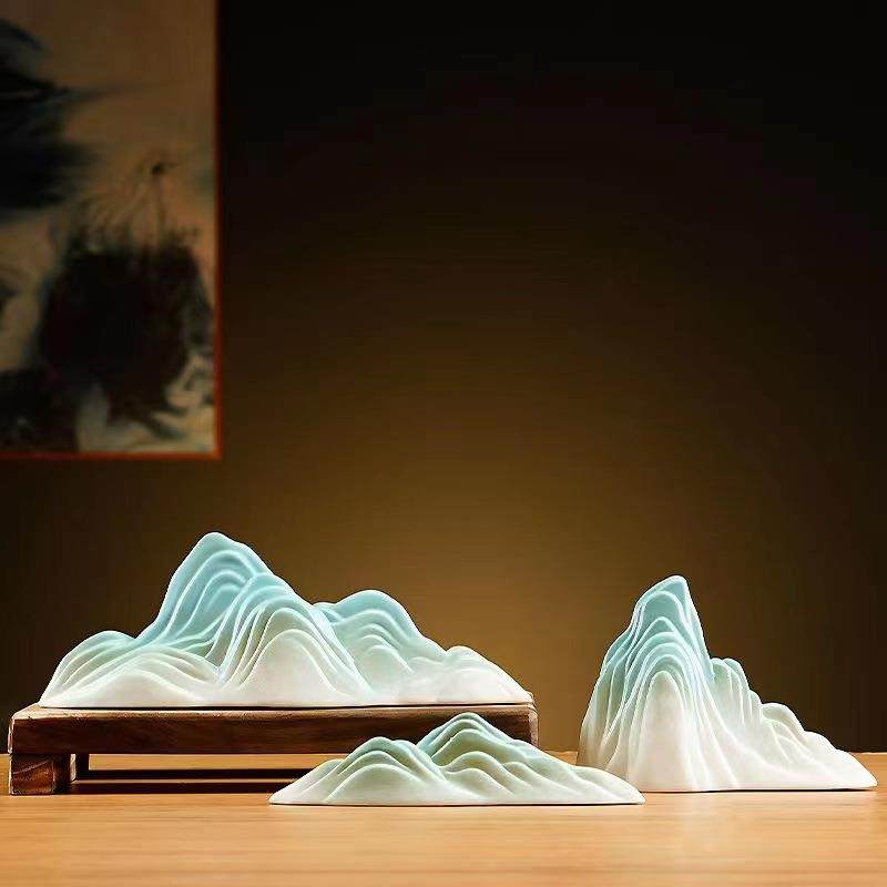 陶瓷千里江山假山摆件新中式禅意居家软装玄关鱼缸造景桌面装饰品,3C数码配件,USB灯,淘宝优惠券,粉丝福利购,淘宝优惠卷