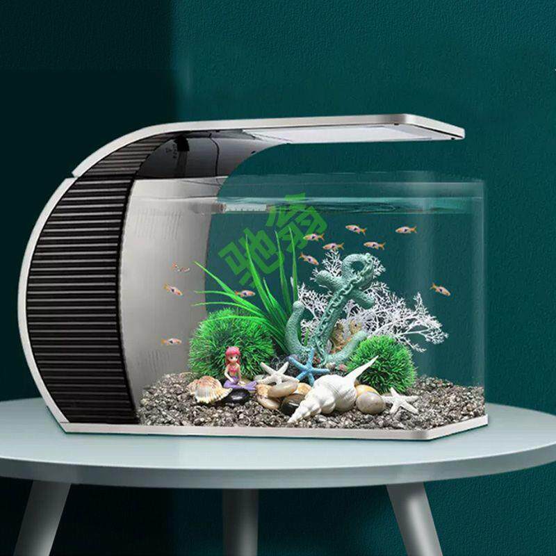 yut高清玻璃小型客厅鱼缸桌面家庭家用室内懒人办公热弯方形热带
