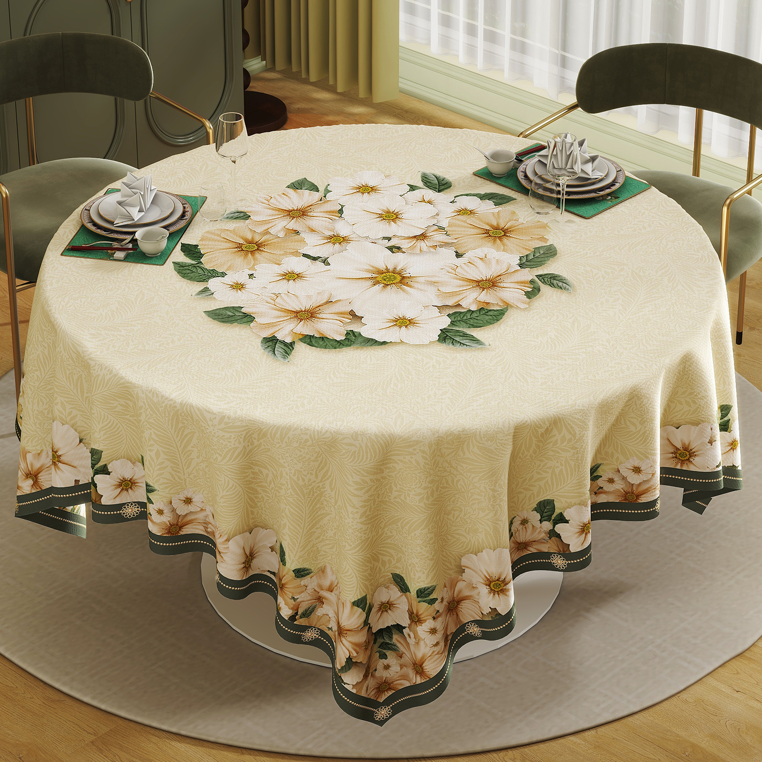 圆桌子桌布免洗防水防p油防烫家用圆餐桌氛围感圆形台布轻奢高级